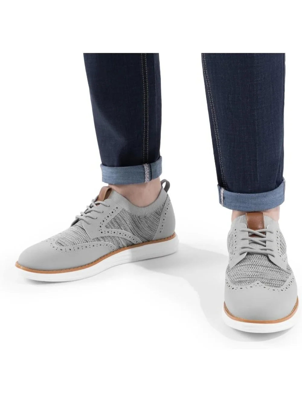 Men's Grey White Knit Mesh Dress Sneakers Lace Up Casual Walking Oxford Shoes